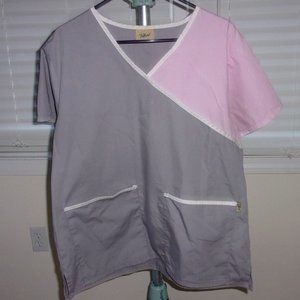Tafford Pink & Gray Mock Wrap V-Neck Scrub shirt